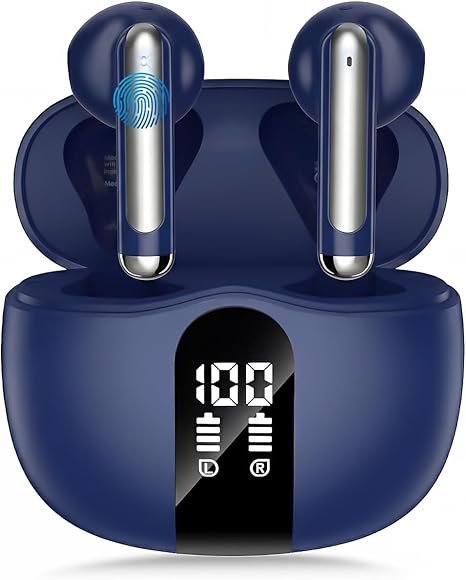 Wireless Earbuds, Bluetooth 5.4 Headphones HiFi Stereo, Ear Buds with 50H Playback, LED Display Wireless Earphones Clear Calls, IP7 Waterproof, Bluetooth Earbuds for Laptop/Phones/Sports, White