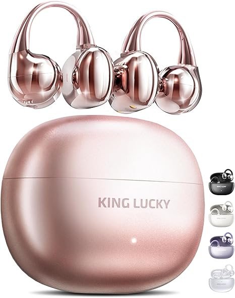 King Lucky Clip-On Earbuds Gen 3, Open-Ear Wireless Bluetooth 6.0 Headphones with Mic, Secure Fit for Small Ears & Glasses Wearers, 50H Playtime, ENC, IPX5 Waterproof Sport Ear Buds (Purple)