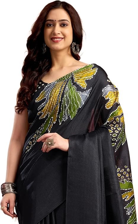 SIRIL Women's Silk Printed Saree With Unstitched Blouse Piece