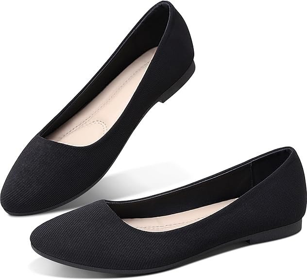 Obtaom Round Toe Women Flat Shoes Slip on Girls Dress Black Ballet Flats