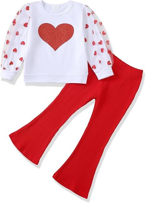 Toddler Girl Clothes Kids Outfits Long Sleeve Ribbed Sweatshirt Bell Bottom Pants Set Fall Winter Clothing for Girls