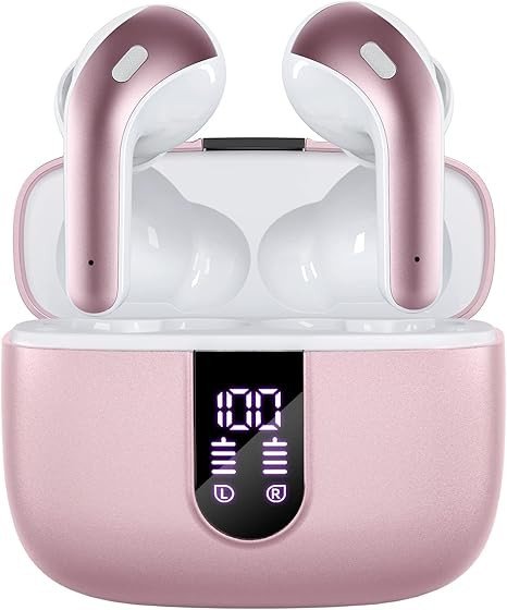 TAGRY Bluetooth Headphones True Wireless Earbuds 60H Playback LED Power Display Earphones with Wireless Charging Case IPX5 Waterproof in-Ear Ear buds with Mic for TV Smart Phone Laptop Computer Sports