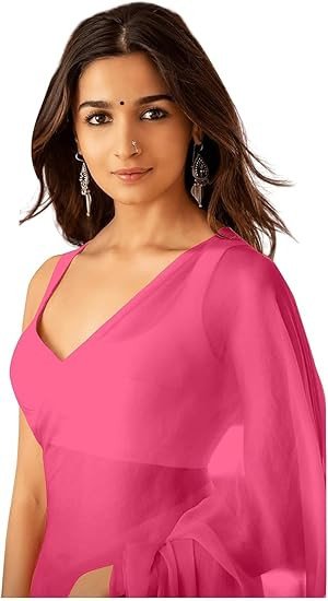 Sidhidata Women's Plain Pure Georgette Saree With Unstitched Blouse Piece (Rocky Aur Rani Ki Prem Kahani Alia Bhatt Saree)