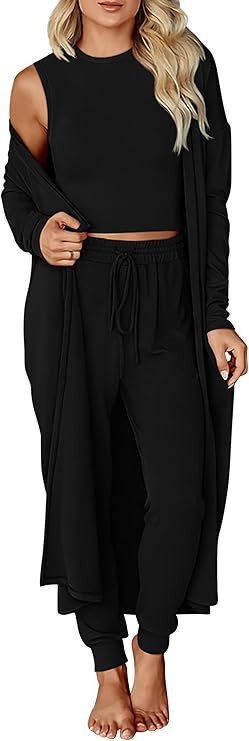 KIRUNDO 3 Piece Lounge Sets for Women Airport Travel Vacation Outfits Spring Cardigan Matching Sleeveless Top Jogger Pants