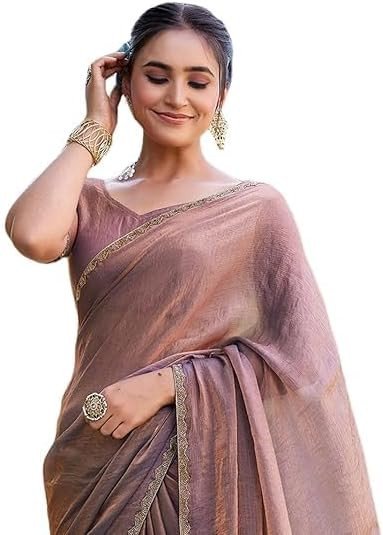 AL KASEEN Women's Chiffon Two Tone Saree (With Blouse)