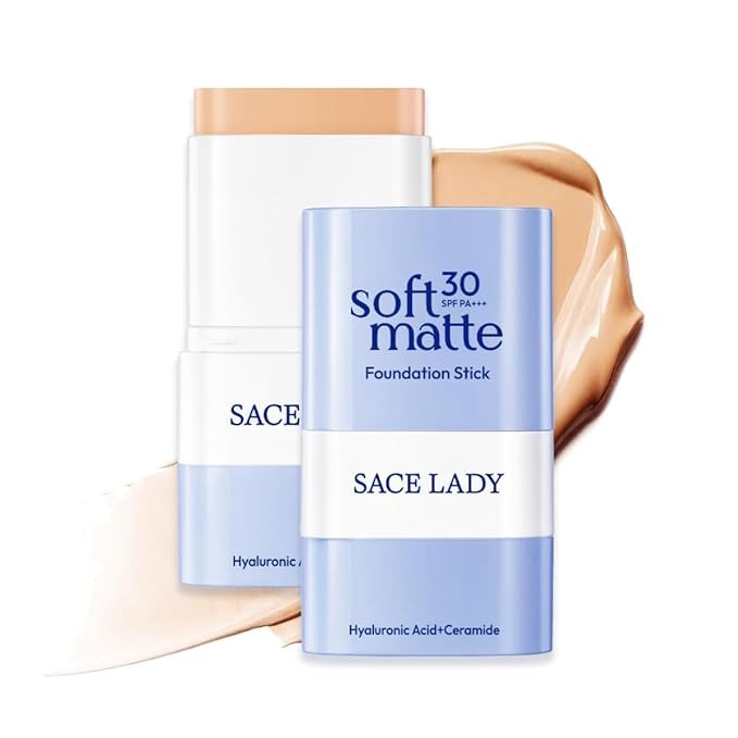 SACE LADY Foundation Stick, Medium to Full Coverage Foundation Makeup with Built-in Brush, Soft Matte Face Make Up Base with SPF 30 for Women, 0.4Oz (03#)