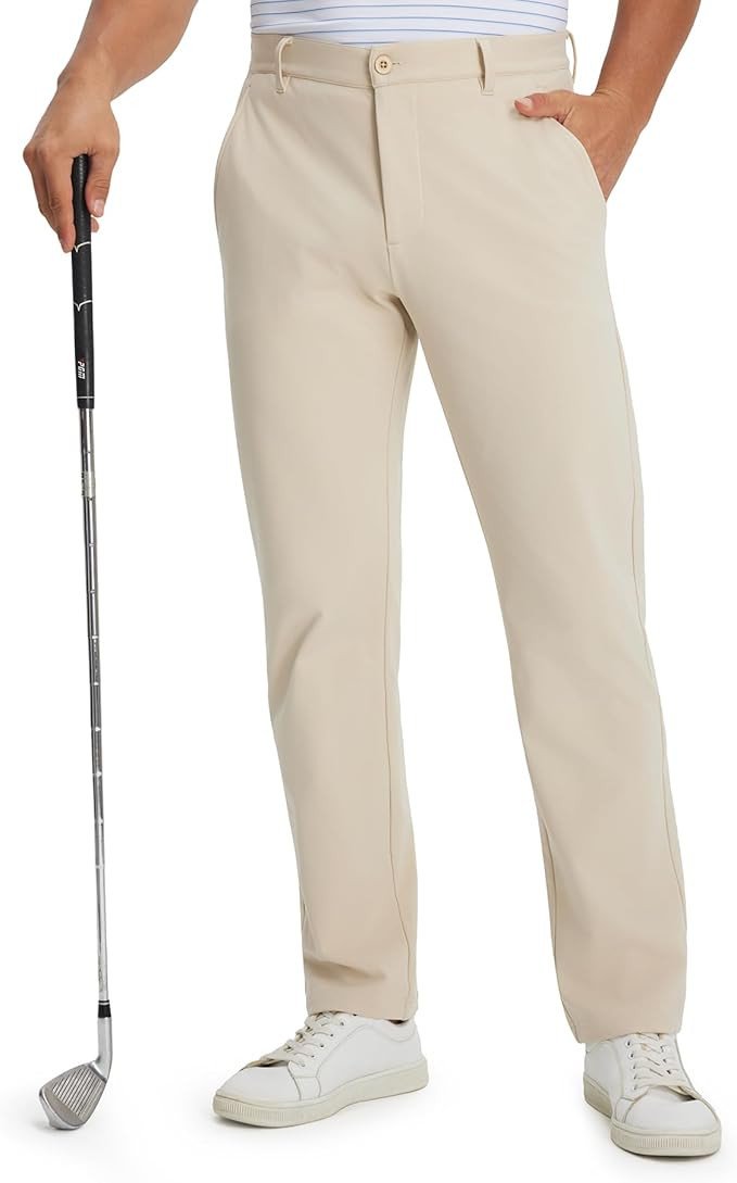 M MAELREG Golf Fleece Lined Pants Men Lightweight Water-Resistant Casual Flat Front Workout Hiking Winter Dress Pants for Men