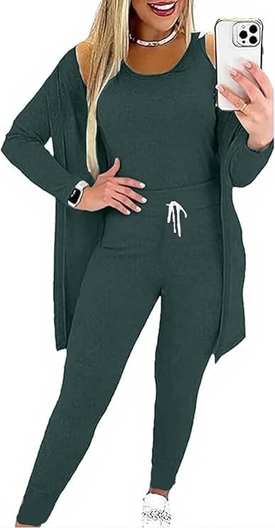 BDAILKA 3 Piece Lounge Sets for Women Outfits Comfy Tank Tops High Waisted Pants with Cardigan Loungewear