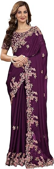 TRENDMALLS Women's Rangoli Silk Embroidred Saree with Unstitch Blouse Piece