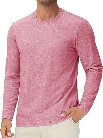 Cotrasen Mens Long Sleeve Shirt Cotton Crew Neck Soft Moisture Wicking Tee Shirts Casual Basic Tees