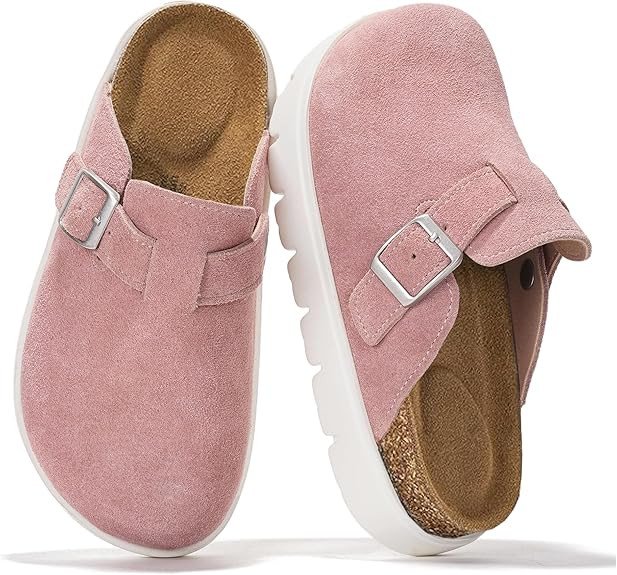 Project Cloud Chunky Kids Clogs – 100% Genuine Leather Clogs for Kids with Cork Footbed & Arch Support – Non-Slip Mules & Sandals for Girls Footwear (Little BentonChunky)