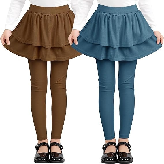Resinta 2 Pack Girls Leggings Uniform Pants Legging with Skirts Stretch Warm Pant 4-14 Years