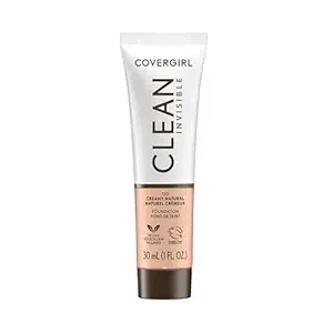 COVERGIRL Clean Invisible Foundation Makeup, Dewy & Glowy Natural Finish, Buildable Coverage, Skin-Like Smooth Look, Vegan, Creamy Beige, 1oz (Pack of 2)