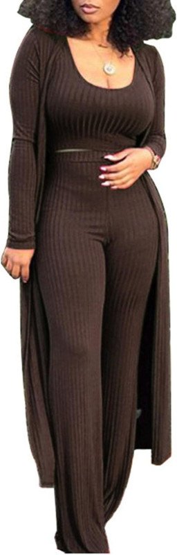 Ekouaer Women's 3 Piece Lounge Set Pajama Long Sleeve Cardigan Sleeveless Top Pants Sweatsuit S-XXL